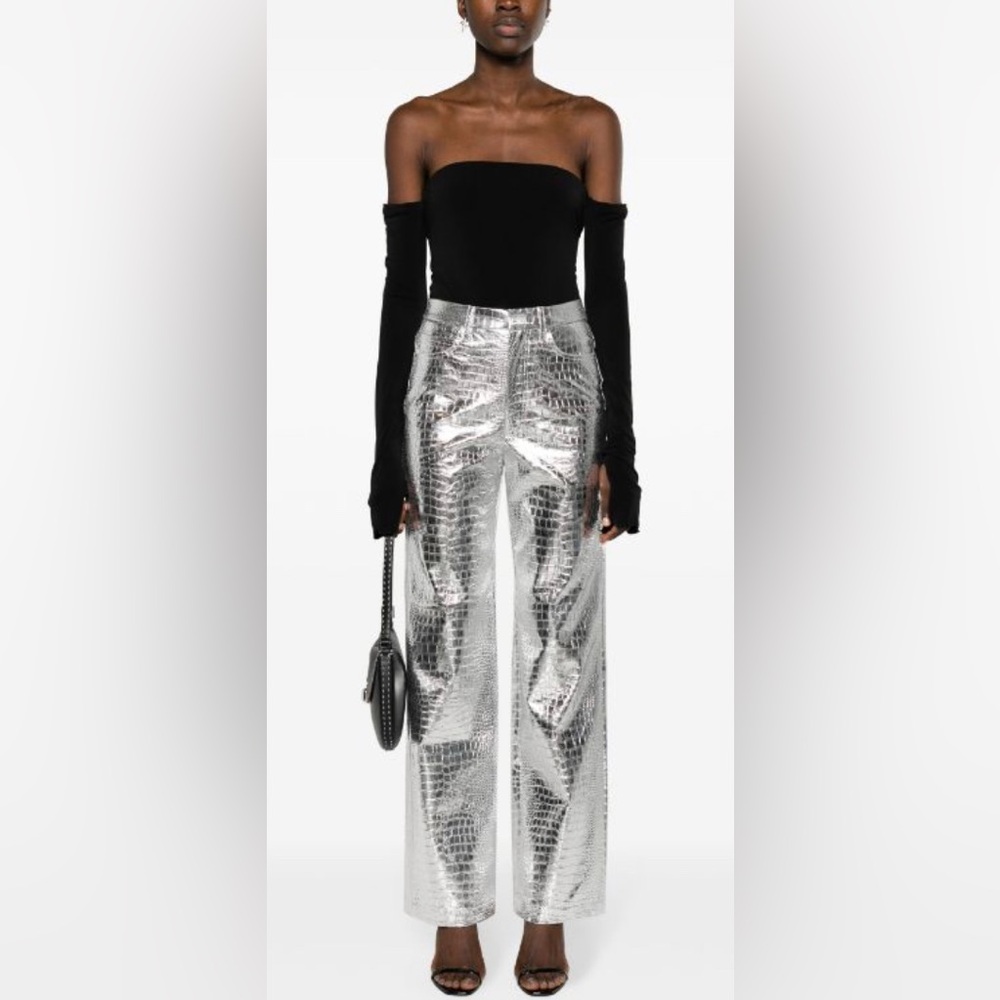 ROTATE Birger Christensen Embossed Crocodile Metallic Pant, US sz 6